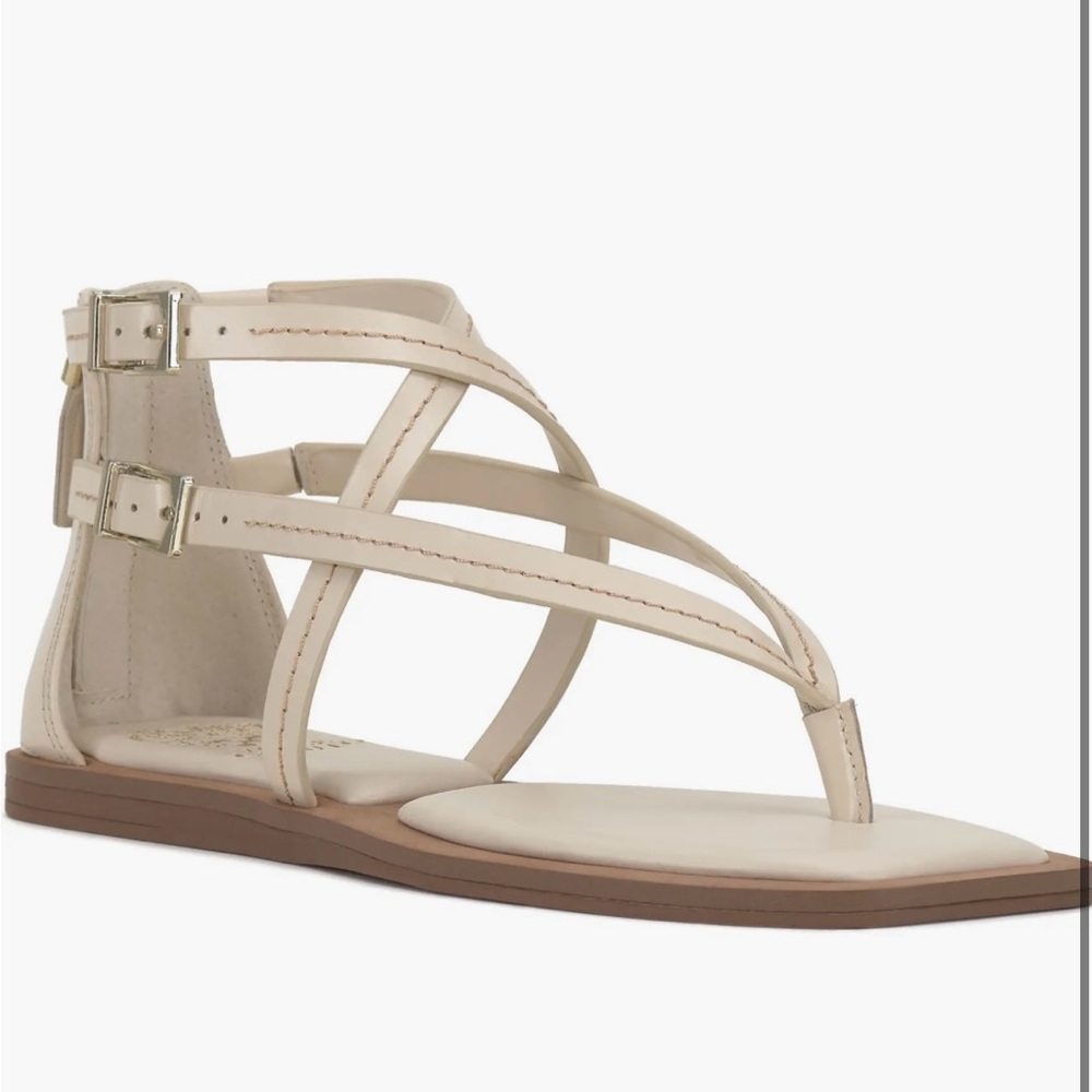 Vince Camuto - Cream and Brown Gladiator Sandals with Adjustable Straps